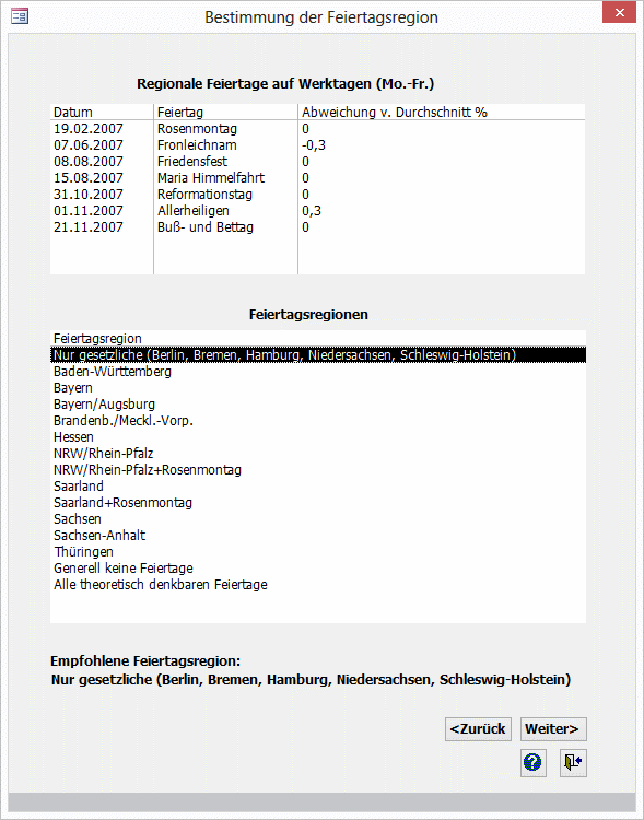 Beispielformular für die Bestimmung der Feiertagsregion